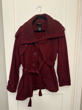 Sebby Womens Belted Coat - Burgundy